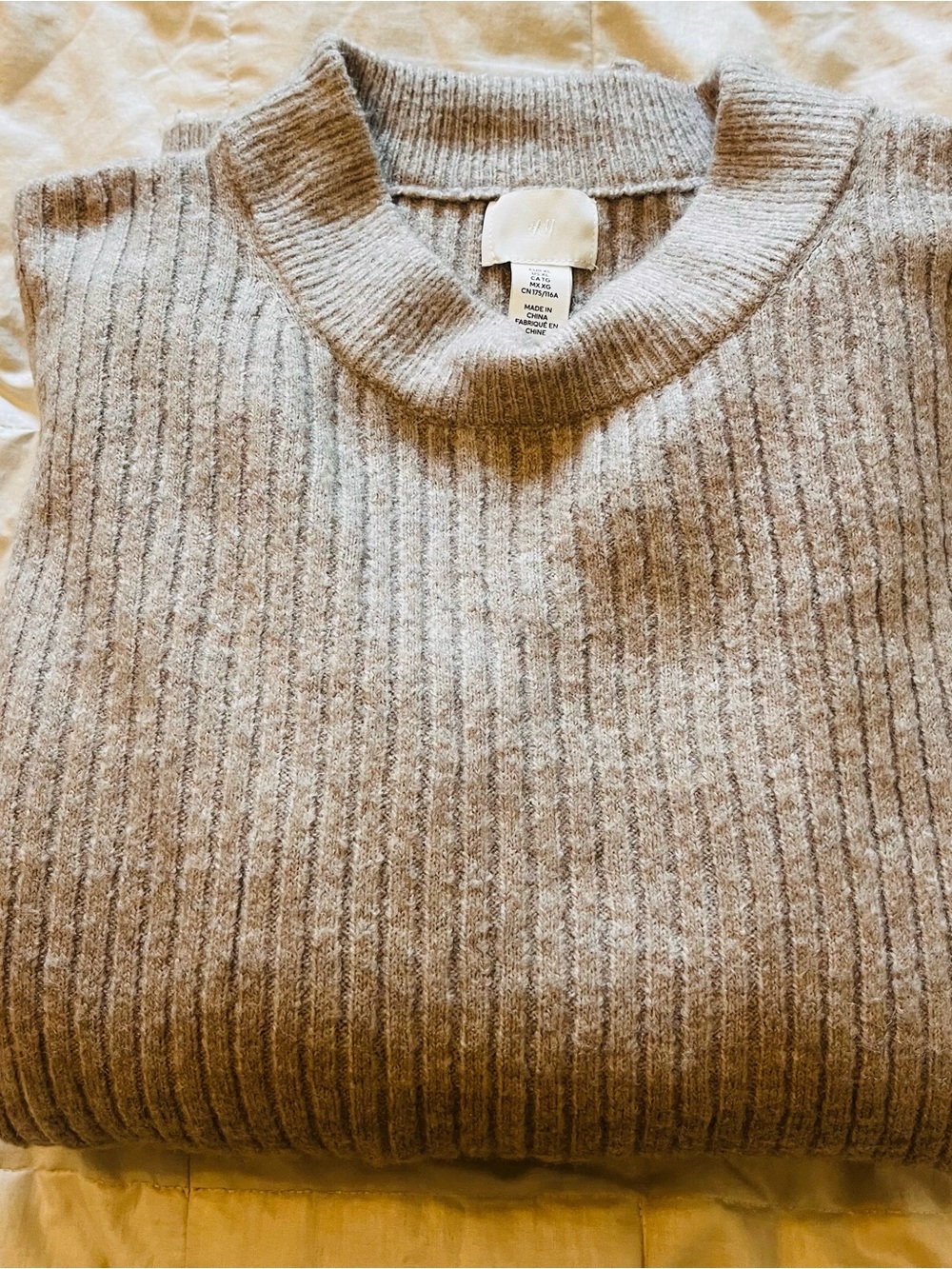 H&M Women's Ribbed Mock Neck Oversized Sweater - Beige